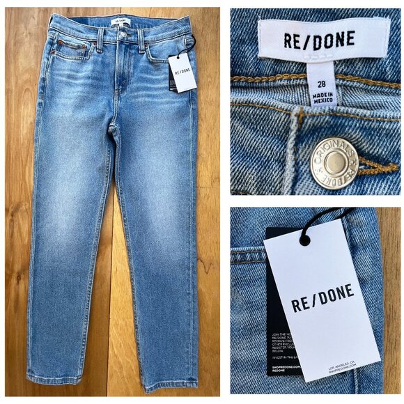 RE/DONE 90’s MID RISE ANKLE CROP JEANS WOMEN’S sz 28 Stretch Denim NWT - Picture 1 of 14
